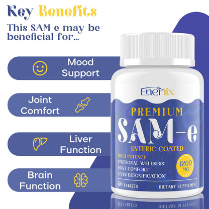 1200 mg SAM-e Supplement - Enteric Coated, Vegan | Brain Mood Joints Liver