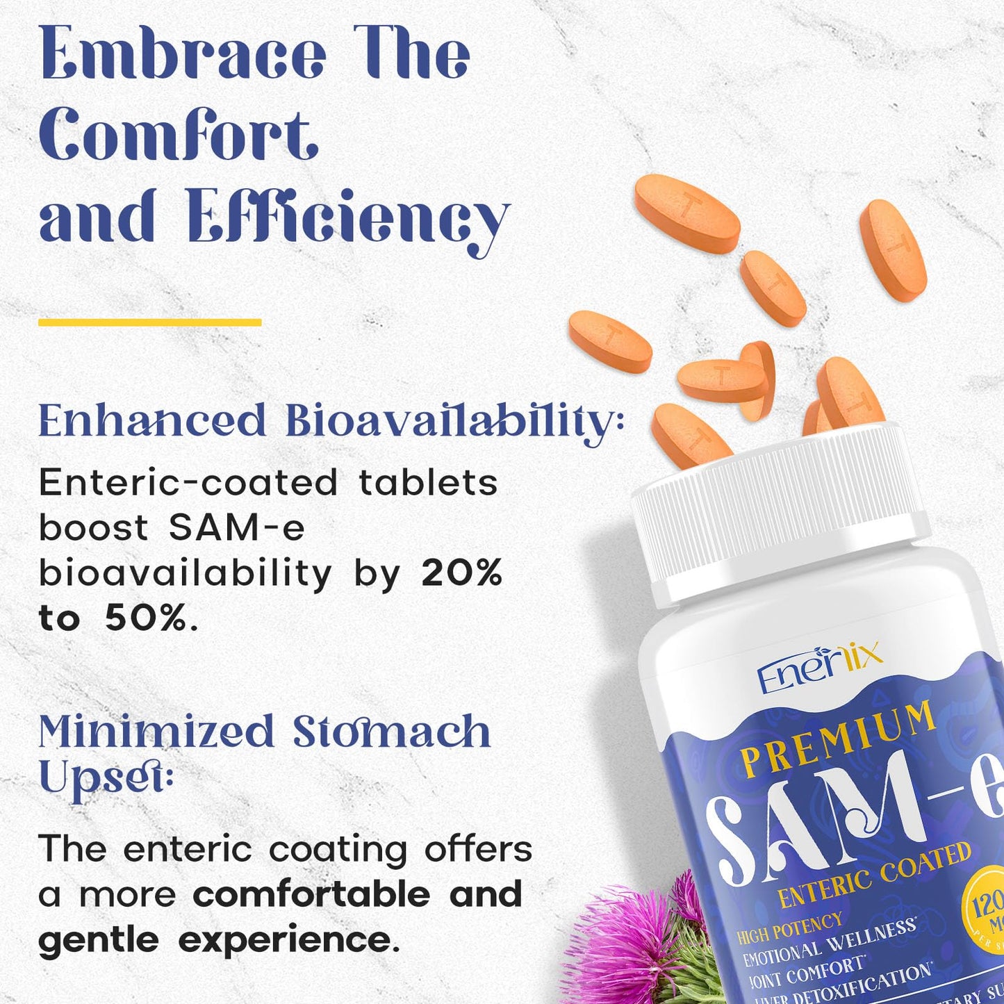 1200 mg SAM-e Supplement - Enteric Coated, Vegan | Brain Mood Joints Liver