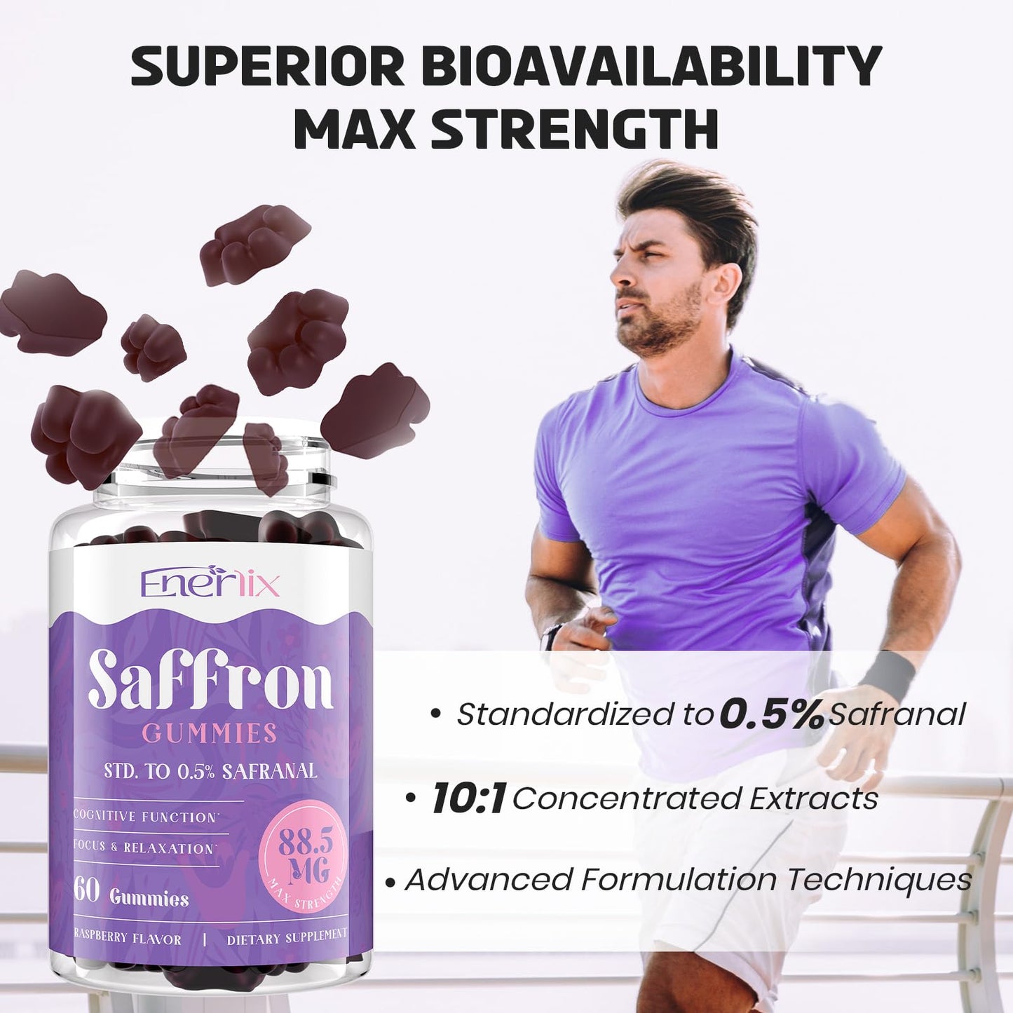 Enerlix Saffron Gummies 88.5 mg – Mood & Focus Support, 120 Servings