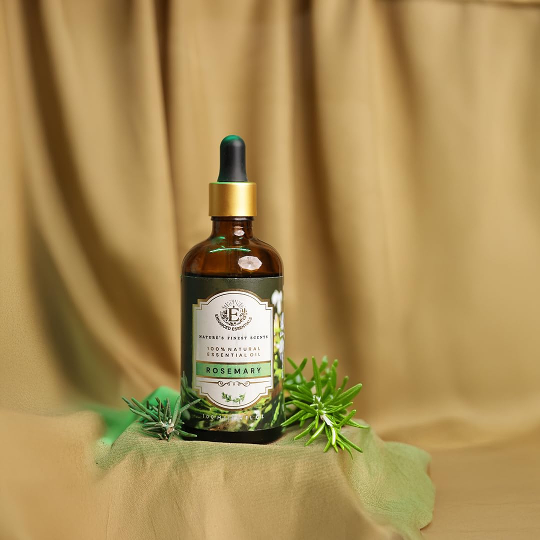 Enhanced Essentials Rosemary Essential Oil – Pure & Undiluted, 100 ml | Glass Dropper