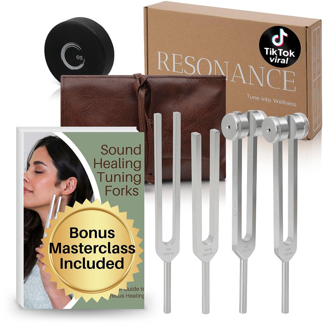 ENSO SENSORY Resonance Tuning Fork Set – 128Hz, 136.1Hz, 256Hz, 384Hz for Stress, Sleep & Chakra Balance