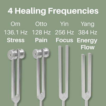 ENSO SENSORY Resonance Tuning Fork Set – 128Hz, 136.1Hz, 256Hz, 384Hz for Stress, Sleep & Chakra Balance