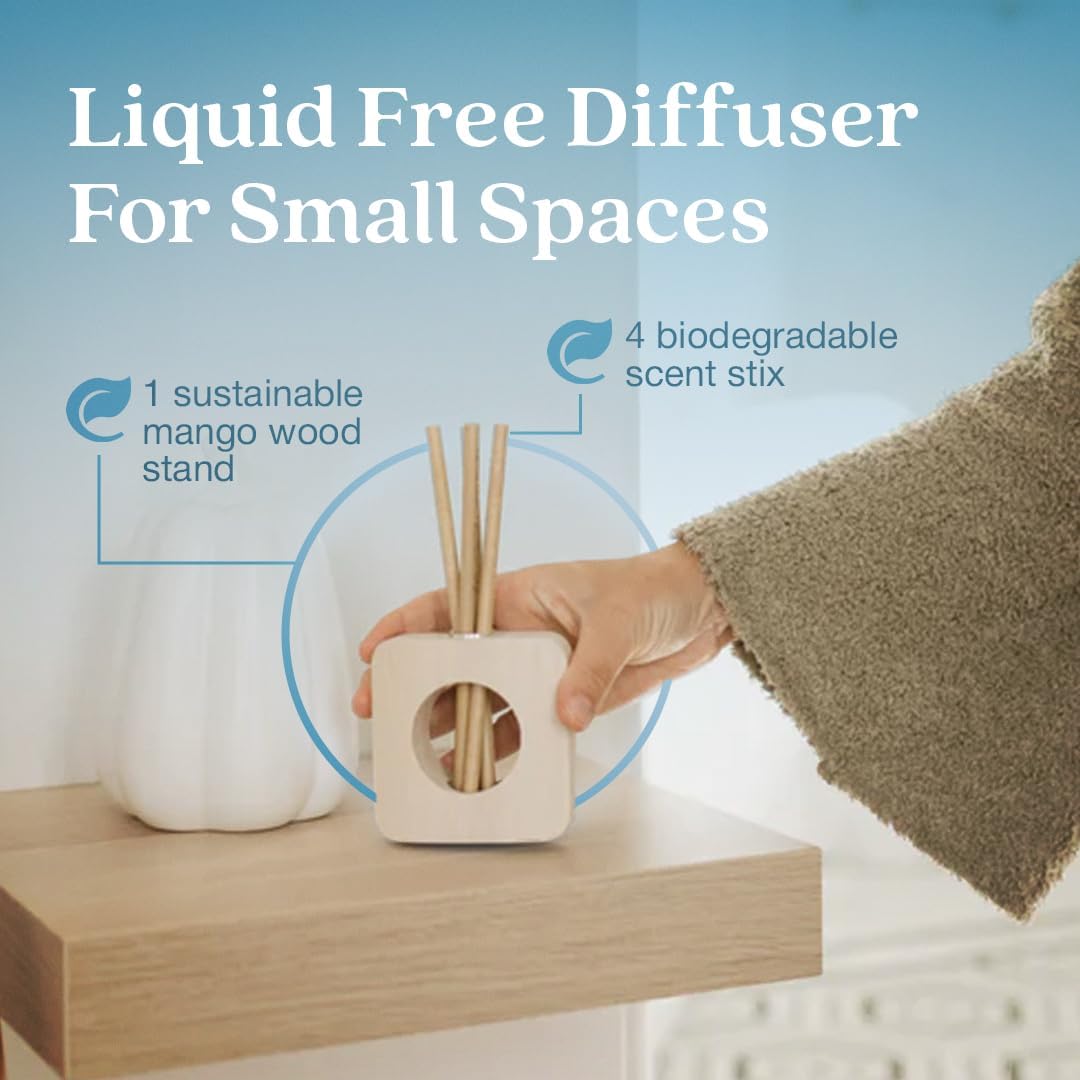 Enviroscent Non-Toxic Air Freshener for Home | Liquid Free Diffuser | 30+ Days | Mango Wood Stand & Scent Stix Refill