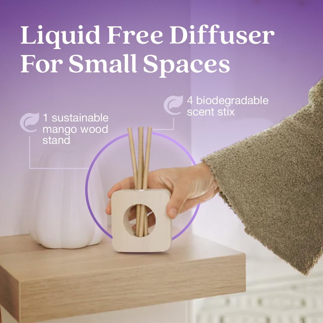 Enviroscent Non-Toxic Air Freshener for Home | Liquid-Free Diffuser | 30+ Day Fragrance Kit (Mango Wood Stand & Scent Stix Refills Lavender Tea & Honey)