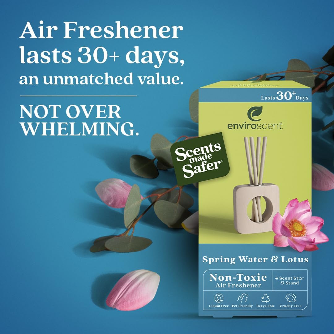 Enviroscent Non-Toxic Air Freshener for Home | Liquid Free Diffuser | 30+ Days | Mango Wood Stand & Scent Stix Refill