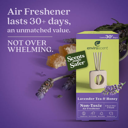 Enviroscent Non-Toxic Air Freshener for Home | Liquid-Free Diffuser | 30+ Day Fragrance Kit (Mango Wood Stand & Scent Stix Refills Lavender Tea & Honey)