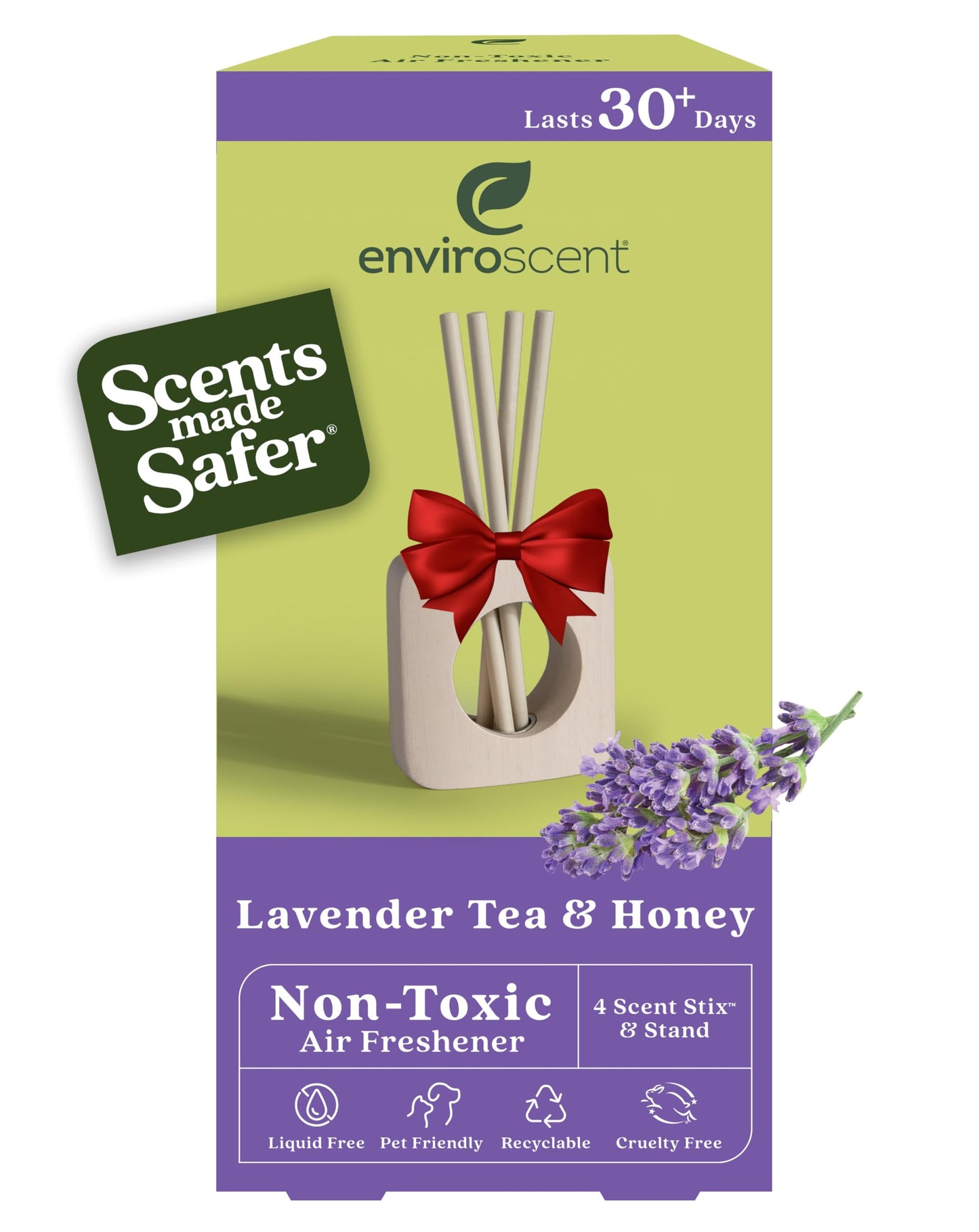 Enviroscent Non-Toxic Air Freshener for Home | Liquid-Free Diffuser | 30+ Day Fragrance Kit (Mango Wood Stand & Scent Stix Refills Lavender Tea & Honey)