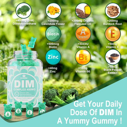EnvyDeal DIM Supplement Women 400mg – Hormone Balance, Sugar Free Gummies, Bioperine & Flaxseed Oil (120 Ct)