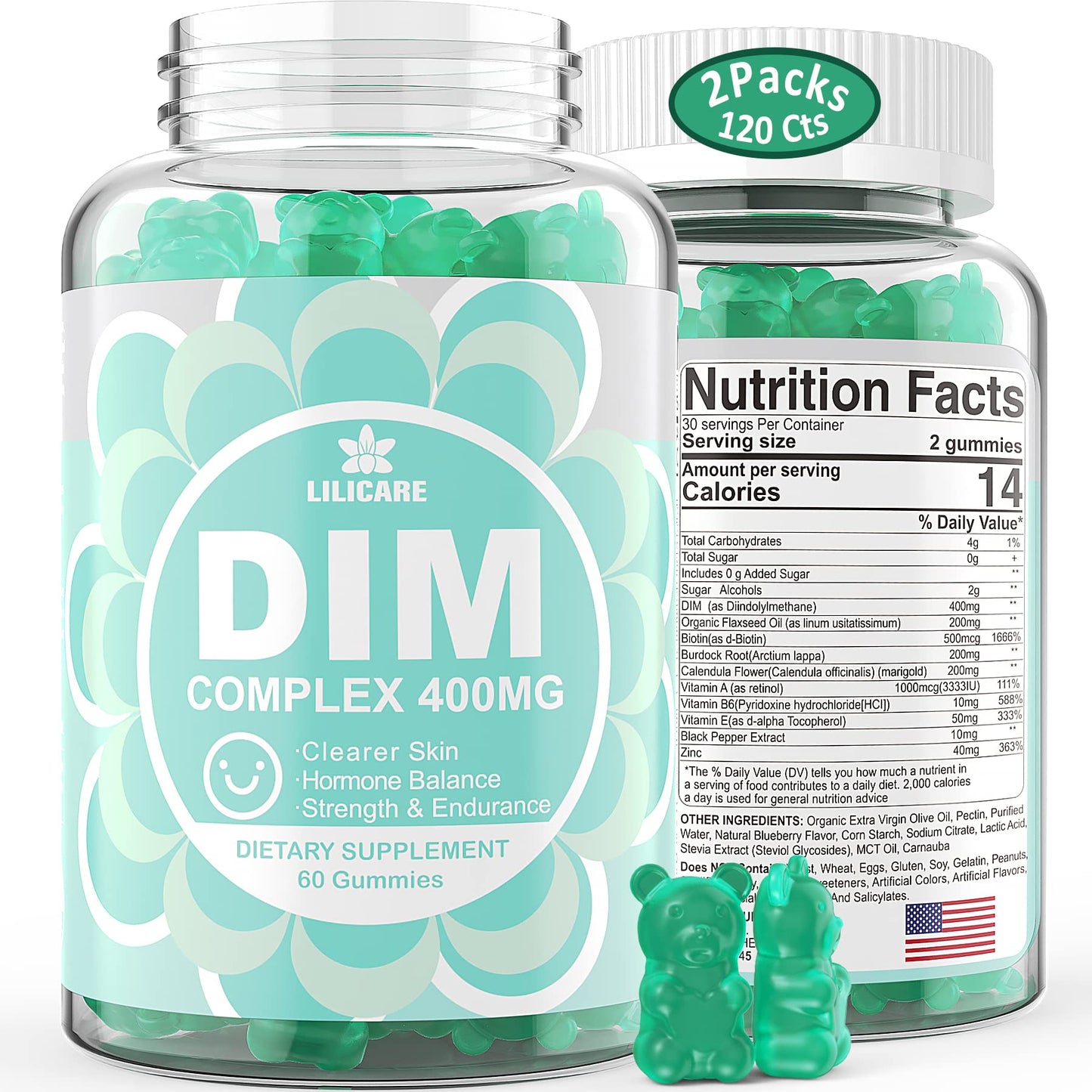 EnvyDeal DIM Supplement Women 400mg – Hormone Balance, Sugar Free Gummies, Bioperine & Flaxseed Oil (120 Ct)