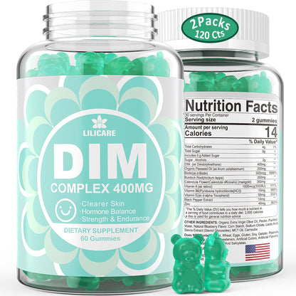 EnvyDeal DIM Supplement Women 400mg – Hormone Balance, Sugar Free Gummies, Bioperine & Flaxseed Oil (120 Ct)