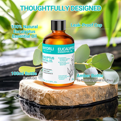 ENYORLI Eucalyptus Essential Oil 3.38 fl oz – 100% Natural, Undiluted, Therapeutic Grade for Skin, Aromatherapy, Diffuser & Humidifier