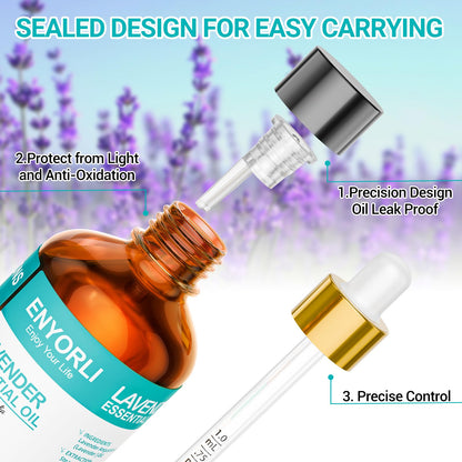 ENYORLI Lavender Essential Oil 3.38 fl oz – 100% Natural for Aromatherapy, Diffuser, Massage, Hair & Skin Care, Sleep & DIY Candles