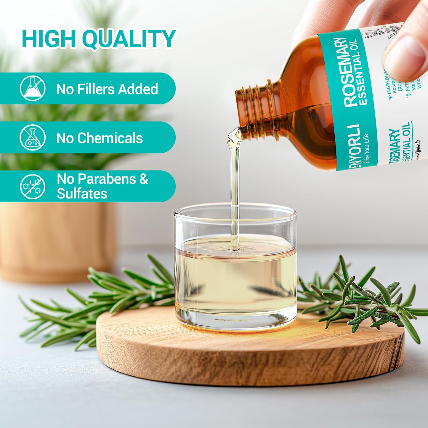 ENYORLI Rosemary Oil 3.38 fl oz – 100% Natural Essential Oil for Hair, Skin, Diffusers & Aromatherapy