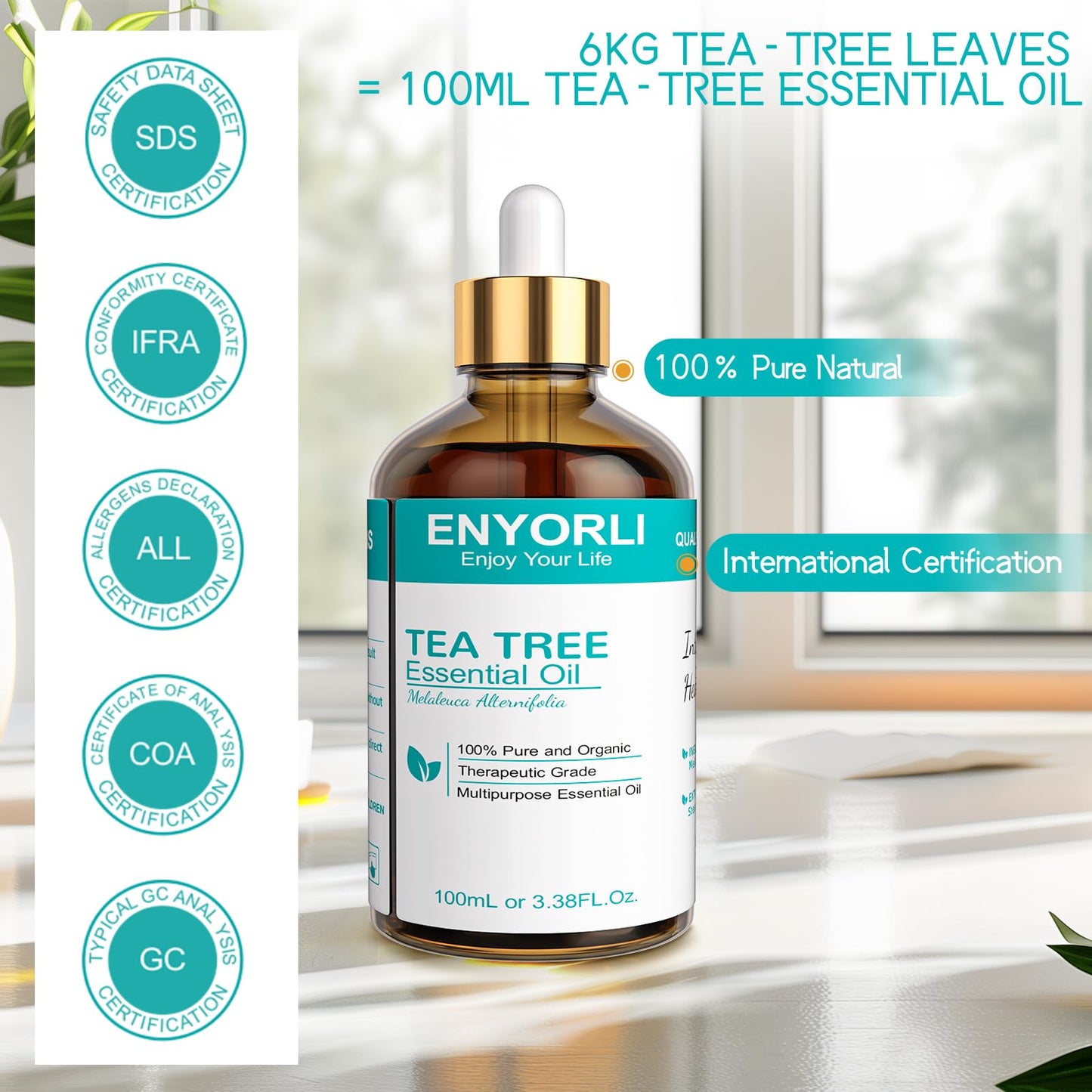 ENYORLI Tea Tree Oil 3.38 fl oz – 100% Natural Therapeutic Grade