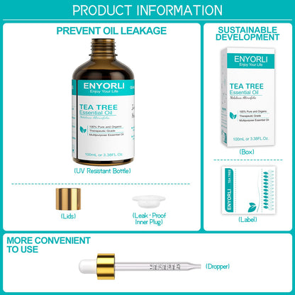 ENYORLI Tea Tree Oil 3.38 fl oz – 100% Natural Therapeutic Grade