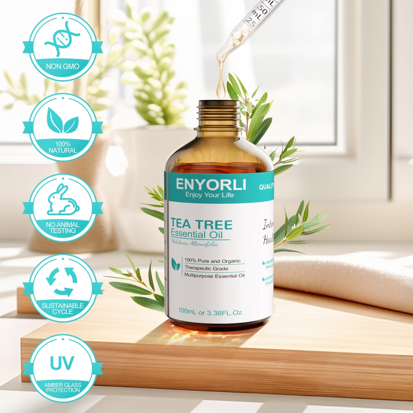 ENYORLI Tea Tree Oil 3.38 fl oz – 100% Natural Therapeutic Grade