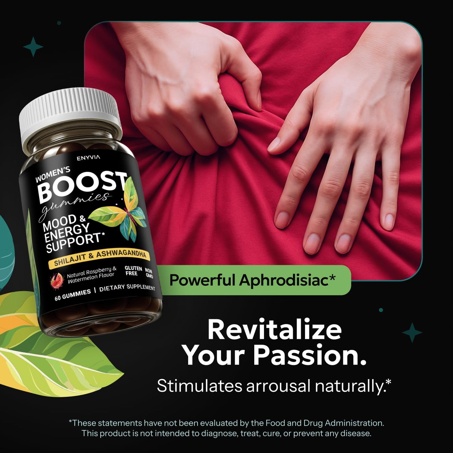 Enyvia Female Libido Booster Gummies - Shilajit & Ashwagandha for Hormonal Balance (60 ct, USA)