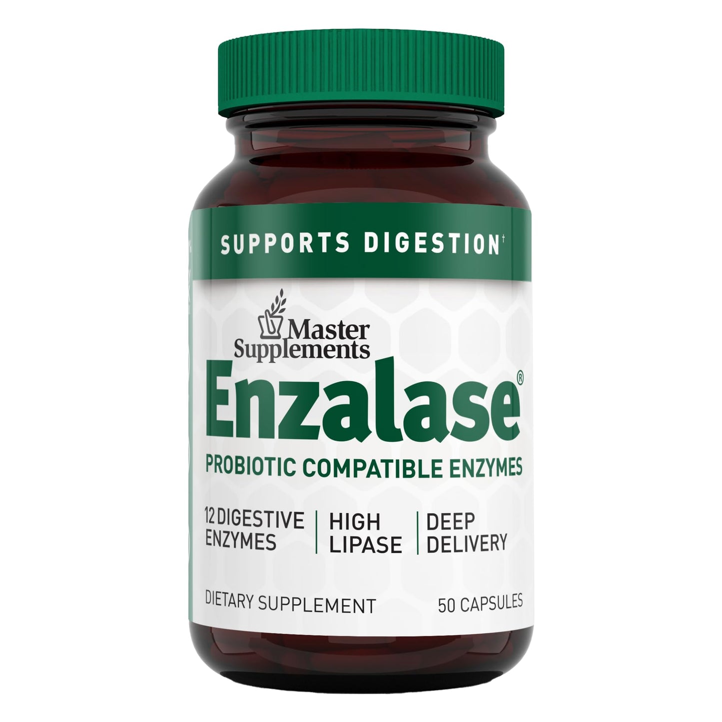 Master Supplements Enzalase - 50 Capsules | Probiotic-Compatible Digestive Enzymes | Gas & Bloating Relief | Gluten Free