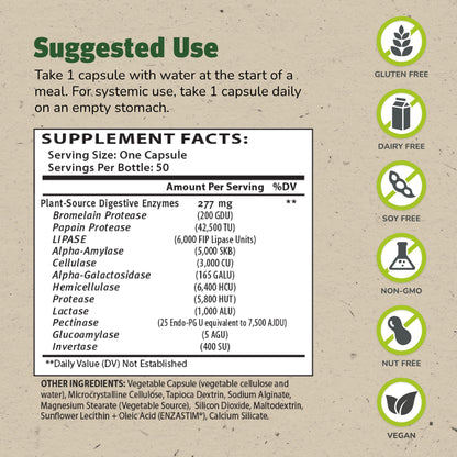 Master Supplements Enzalase - 50 Capsules | Probiotic-Compatible Digestive Enzymes | Gas & Bloating Relief | Gluten Free