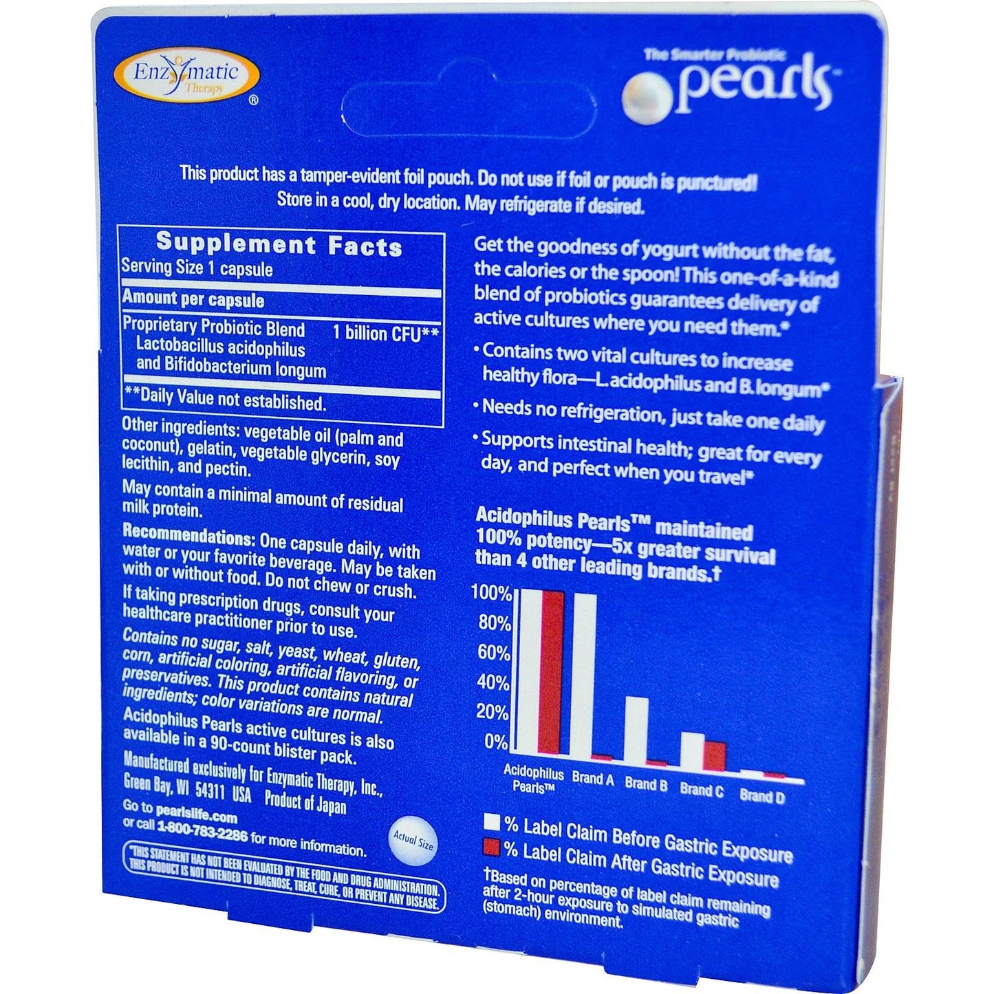 Enzymatic Therapy Acidophilus Pearls - 30 Capsules | Probiotic Supplement