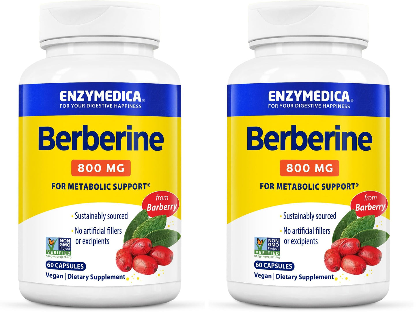 Enzymedica Berberine 800 mg – Vegan Metabolic Support Capsules (Pack of 2) | Sustainably Sourced Barberry