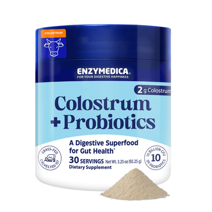 Enzymedica Colostrum Powder with Probiotics – Grass-Fed 2g Colostrum + 10B CFU | Gut & Immune Support, 30 Servings