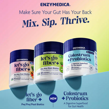 Enzymedica Colostrum Powder with Probiotics – Grass-Fed 2g Colostrum + 10B CFU | Gut & Immune Support, 30 Servings
