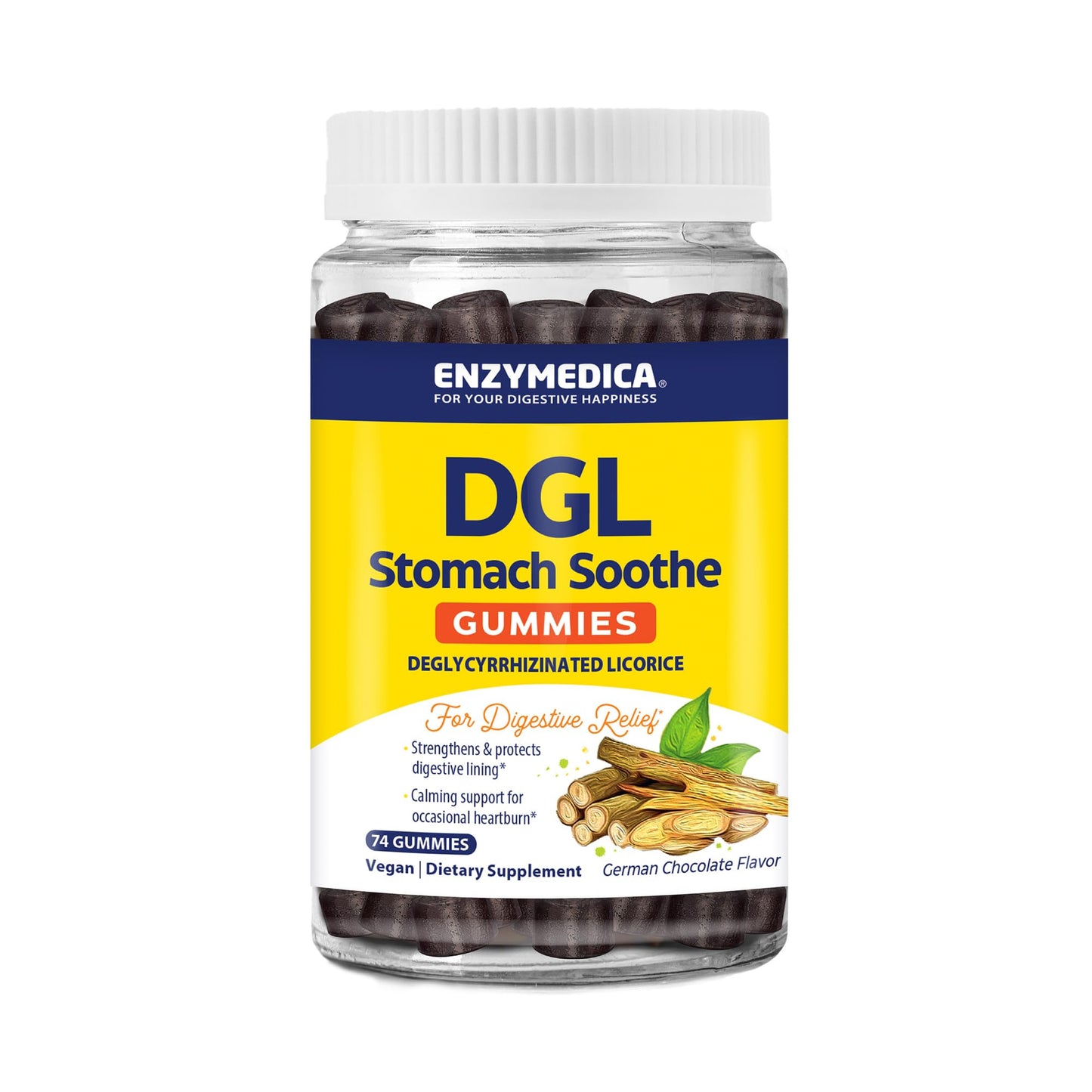 Enzymedica DGL Stomach Soothe Gummies – Deglycyrrhizinated Licorice, Digestive Support (Chocolate, 74 Count)