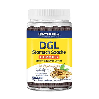 Enzymedica DGL Stomach Soothe Gummies – Deglycyrrhizinated Licorice, Digestive Support (Chocolate, 74 Count)