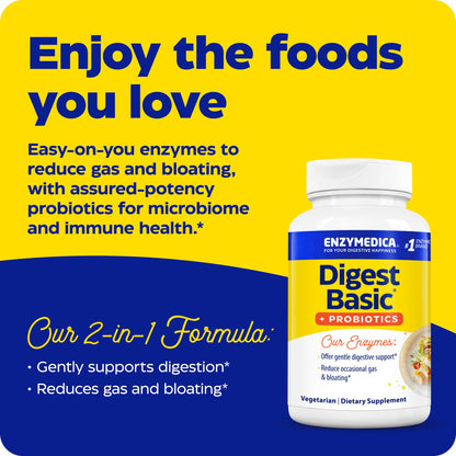 Enzymedica Digest Basic + Probiotics – Gentle Digestive Enzymes, 90 Count