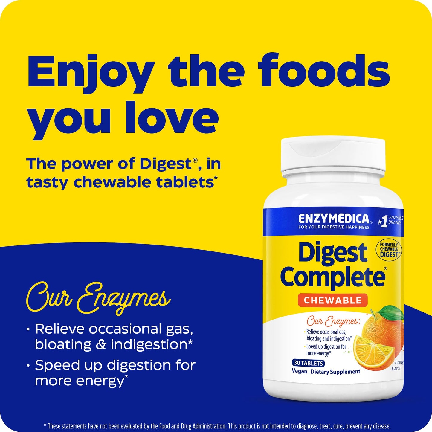 Enzymedica Digest Chewable Orange - Digestive Enzymes, 30 Tablets
