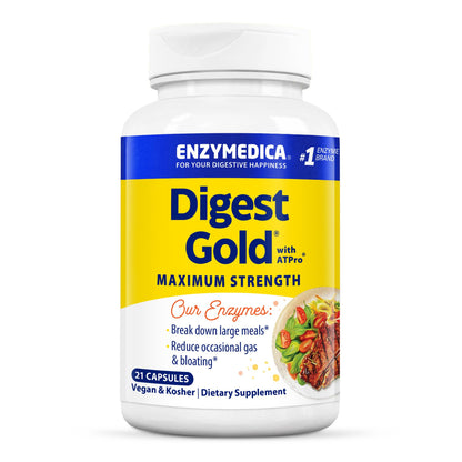 Enzymedica Digest Gold + ATPro – Maximum Strength Digestive Enzymes, 21 Capsules (FFP)