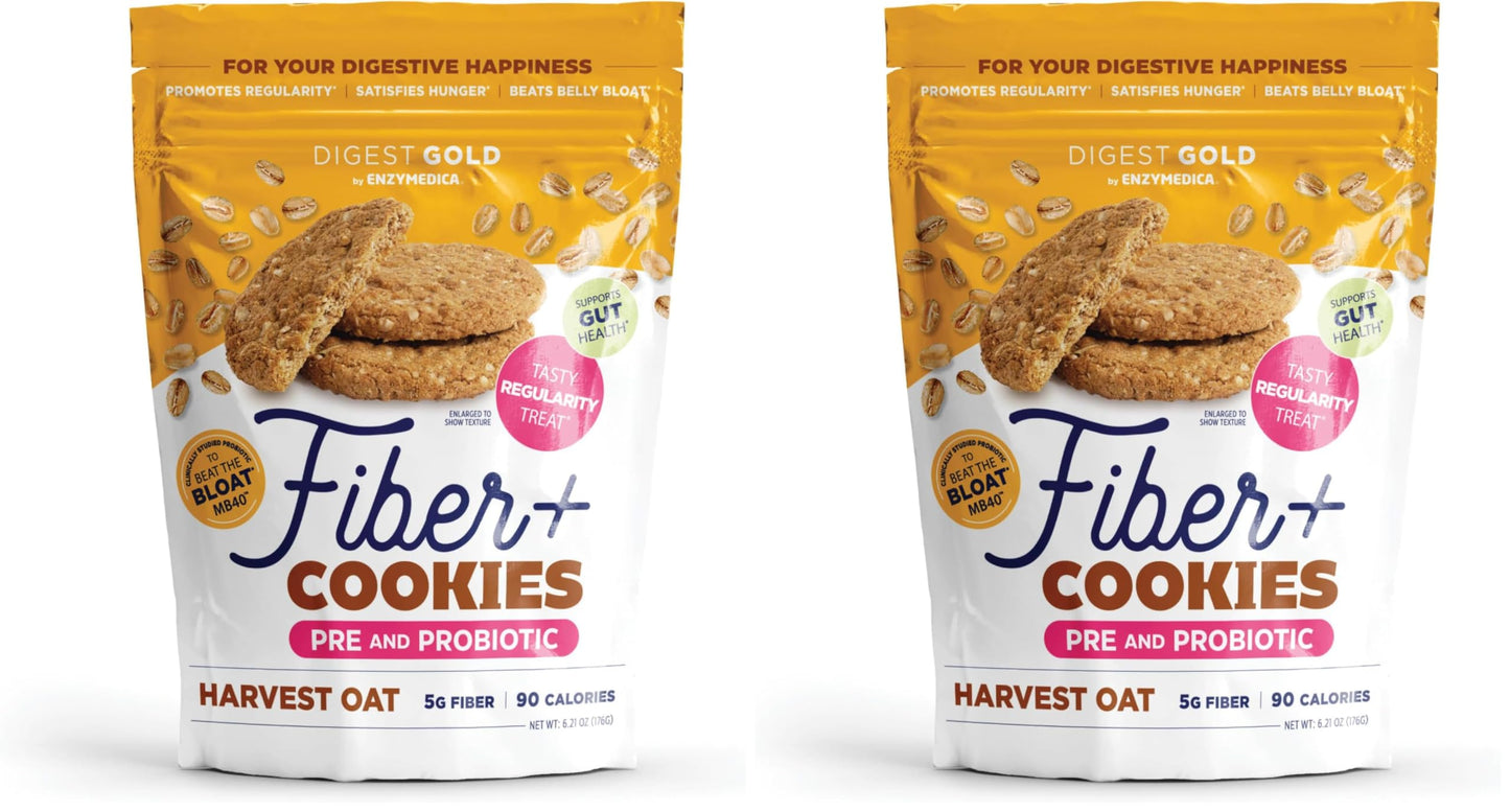 Enzymedica Digest Gold Fiber+ Cookies – Daily Prebiotic & Probiotic Fiber (Harvest Oat, Pack of 2)