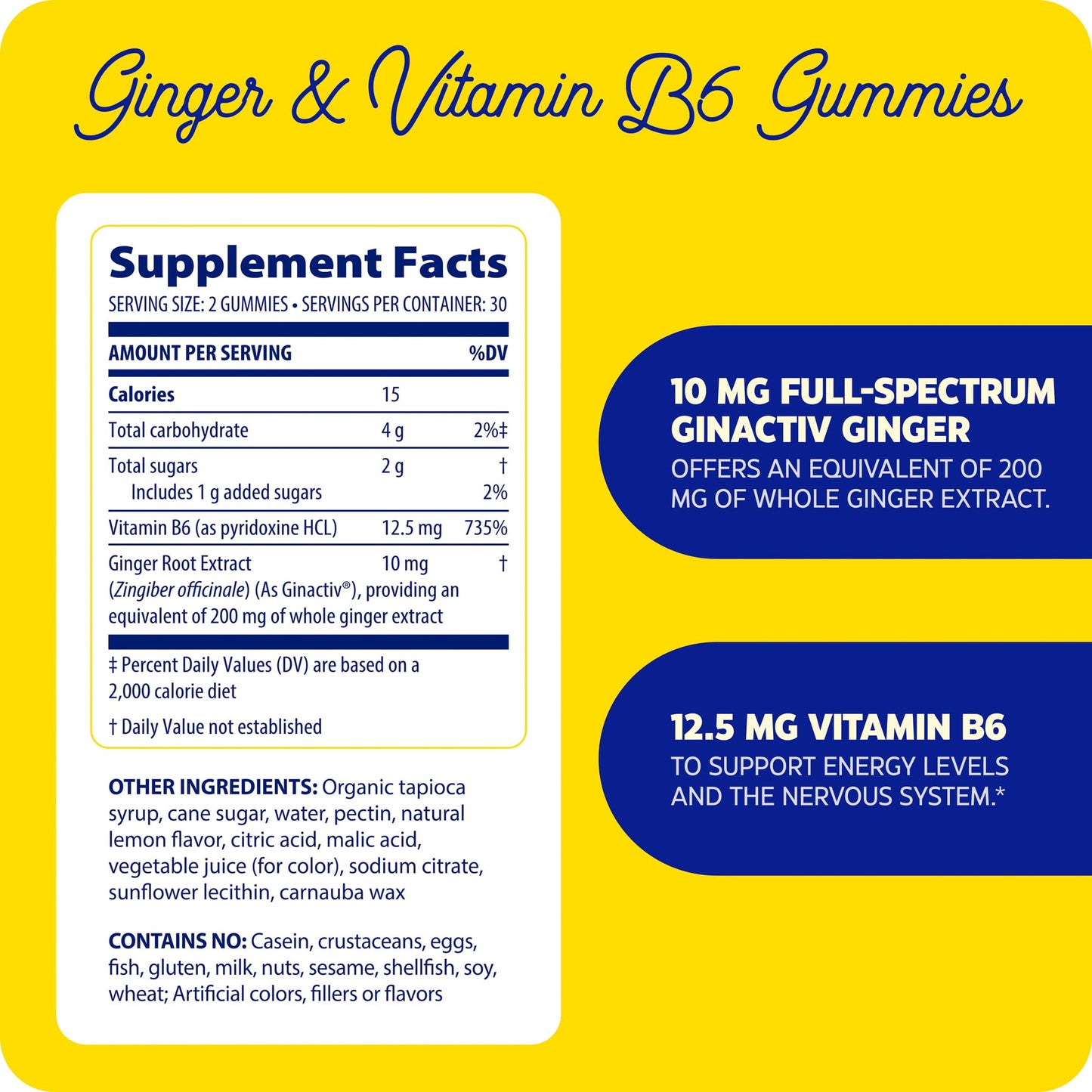 Enzymedica Ginger & Vitamin B6 Gummies — Support for Occasional Nausea & Indigestion, High Potency, 200 mg Ginger Equivalent, 60 Count
