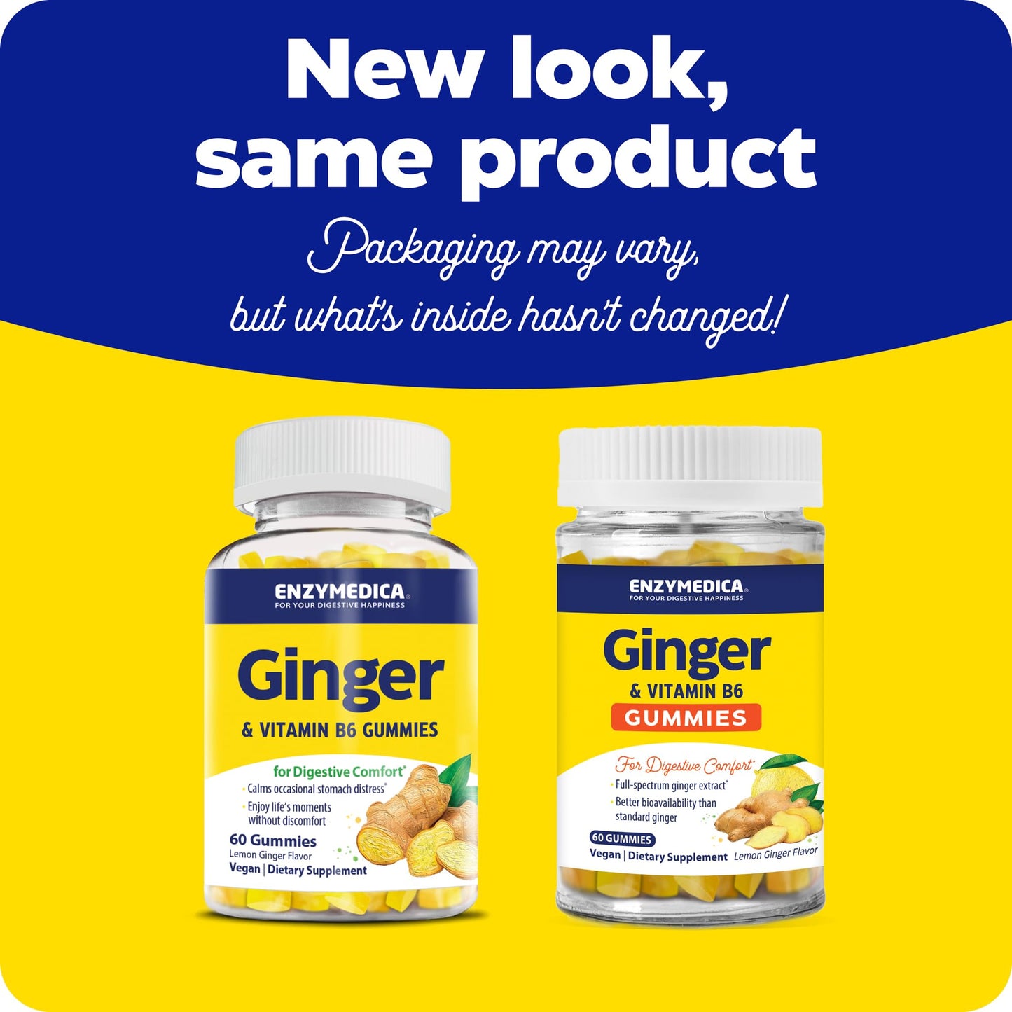 Enzymedica Ginger & Vitamin B6 Gummies — Support for Occasional Nausea & Indigestion, High Potency, 200 mg Ginger Equivalent, 60 Count