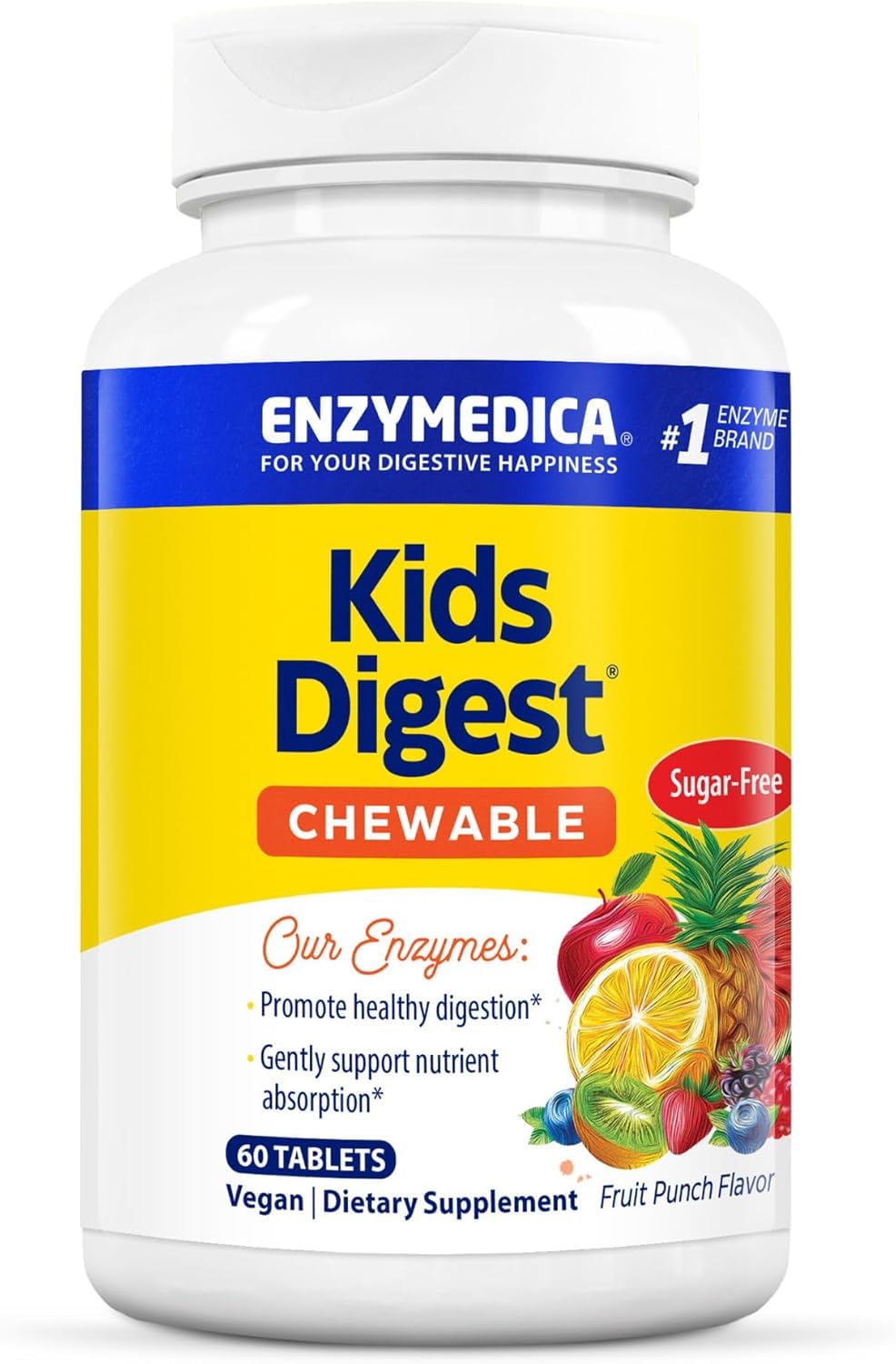 Enzymedica Kids Digest Chewable Digestive Enzymes – Fruit Punch, 60 Servings