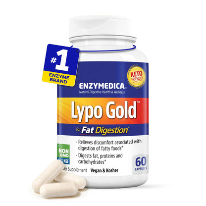 Enzymedica Lypo Gold | High Potency Lipase Digestive Enzymes for Fat Digestion | Keto-Friendly, Vegan | 60 Capsules