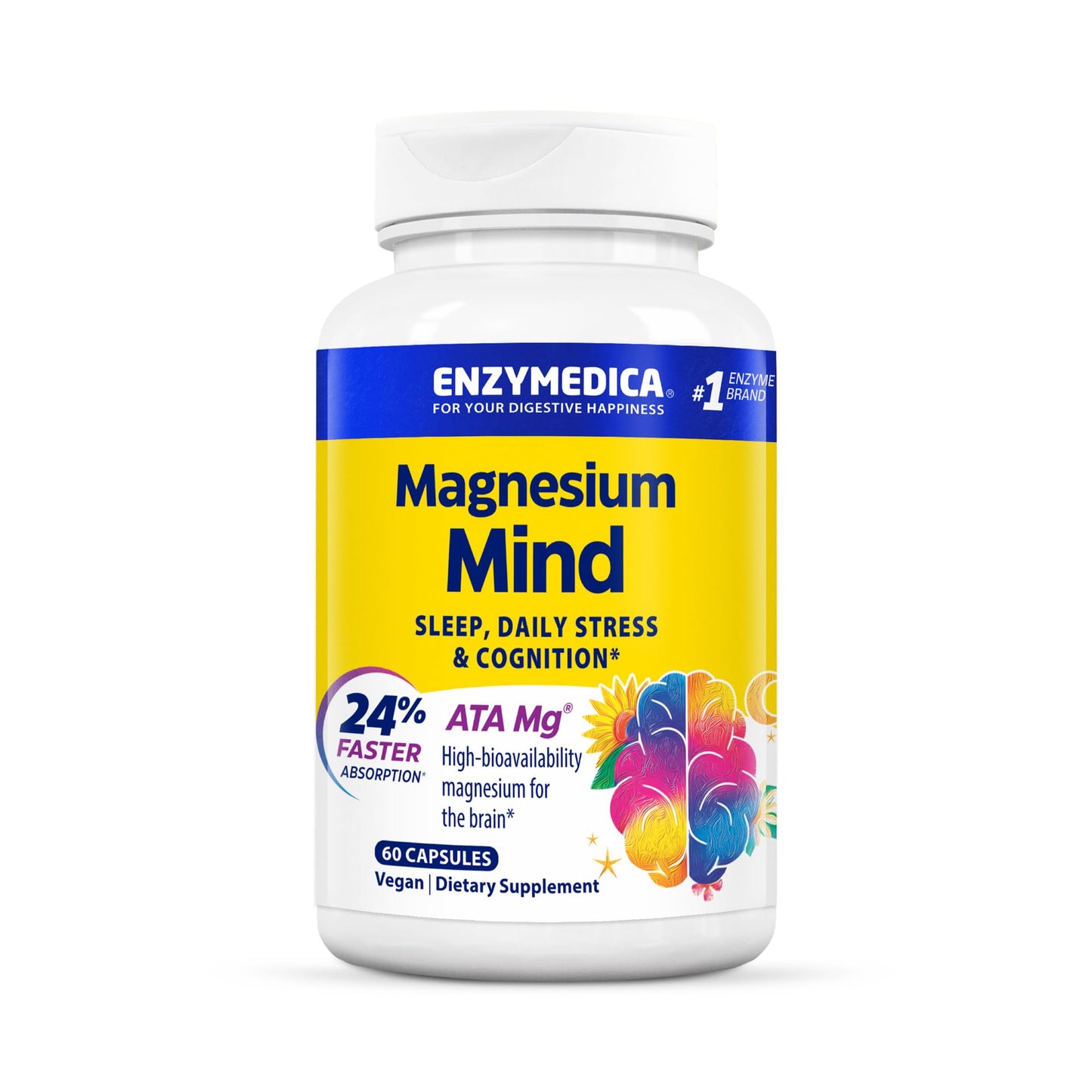 Enzymedica Magnesium Mind with ATA Mg – High-Bioavailability Magnesium for Sleep, Stress & Cognition | 60 Count