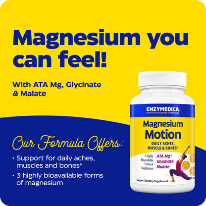 Enzymedica Magnesium Motion – 60 Count | 3 Forms Magnesium (ATA Mg, Glycinate, Malate) for Muscles & Bones