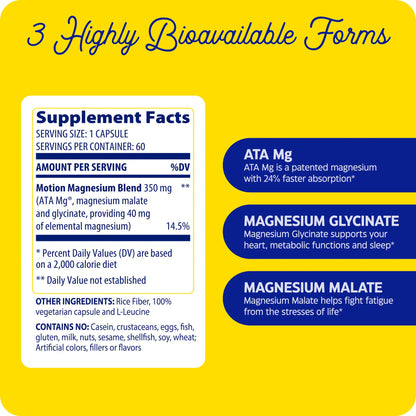 Enzymedica Magnesium Motion – 60 Count | 3 Forms Magnesium (ATA Mg, Glycinate, Malate) for Muscles & Bones
