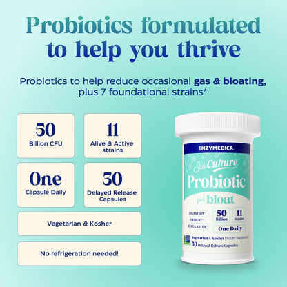 Enzymedica SubCulture Probiotics for Gas & Bloating – 50B CFU, 30 Count