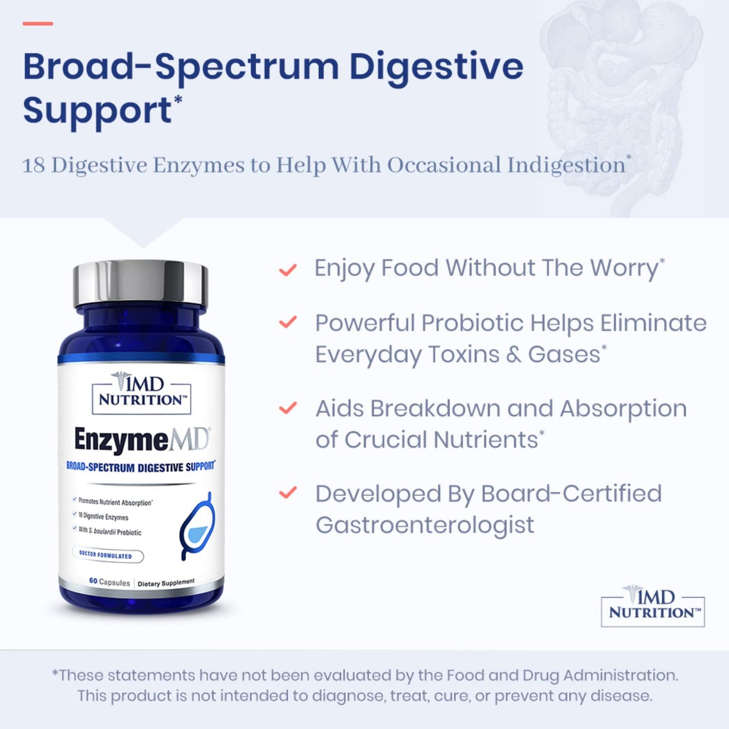 1MD Nutrition EnzymeMD – Doctor-Formulated Digestive Enzymes with 18 Plant-Based Enzymes, 120 Capsules (2-Pack)