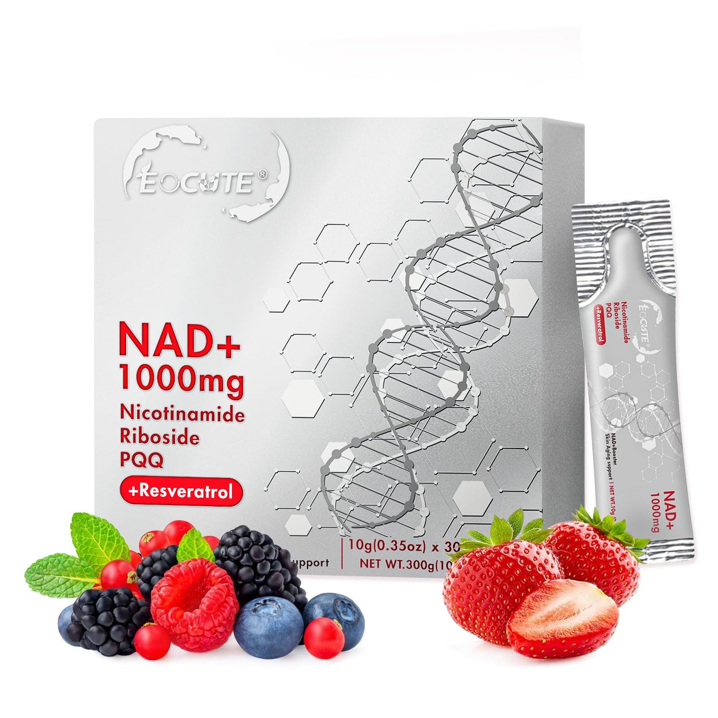 EOCUTE 1000mg NAD Liquid with Resveratrol, NR & PQQ - Raspberry