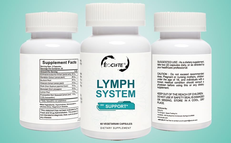 EOCUTE Lymph System Support Supplement with Dandelion Extract, Cleavers & Burdock Powder – 60 Count