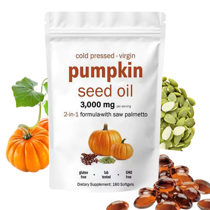 EOQIFJM Pumpkin Seed Oil + Saw Palmetto Capsules — 3000mg/Serving, 180 Softgels | Hair & Prostate Health | Non-GMO