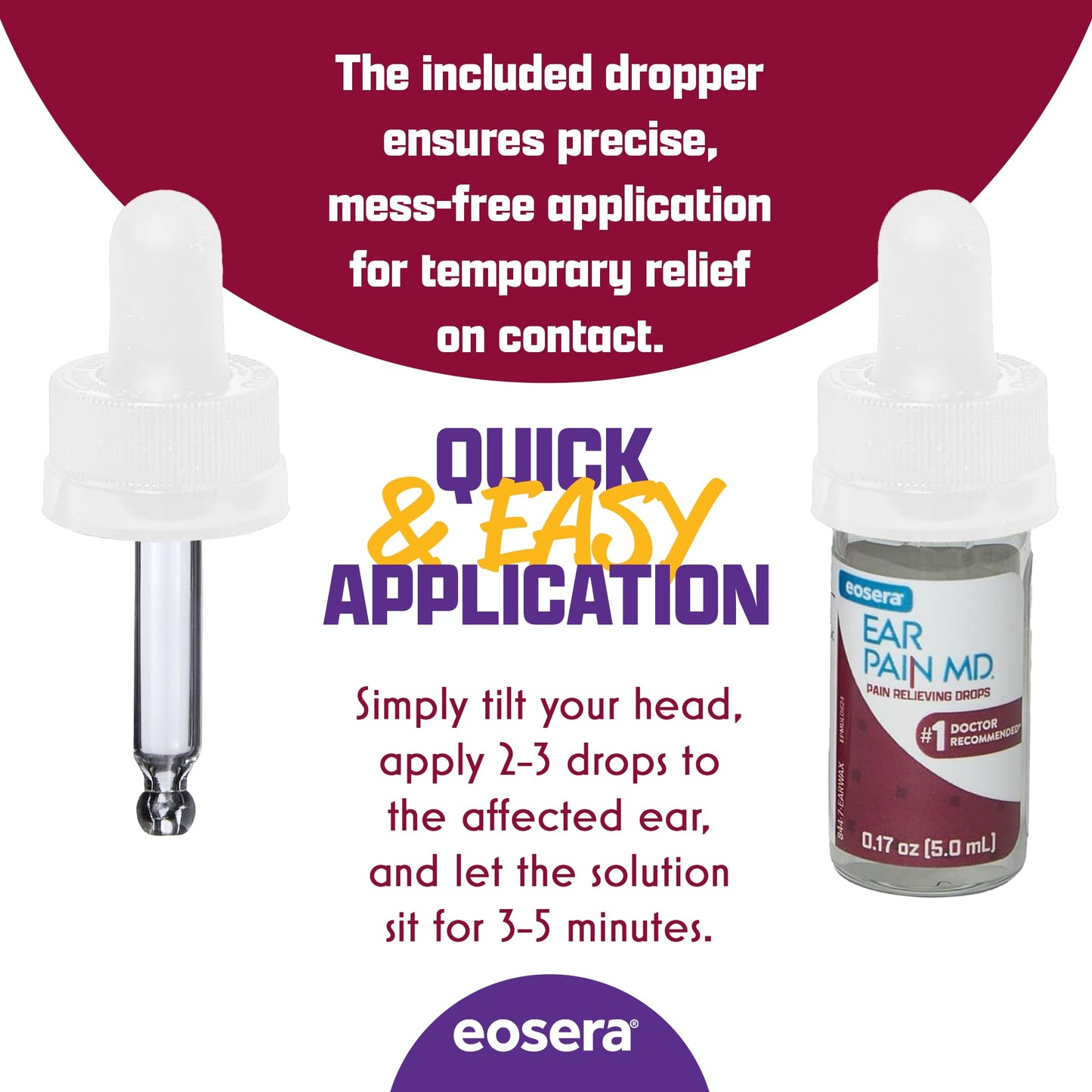 Eosera Ear Pain MD 4% Lidocaine Ear Drops – Maximum Strength Earache Relief for Adults & Kids (5 mL) | Earwax MD