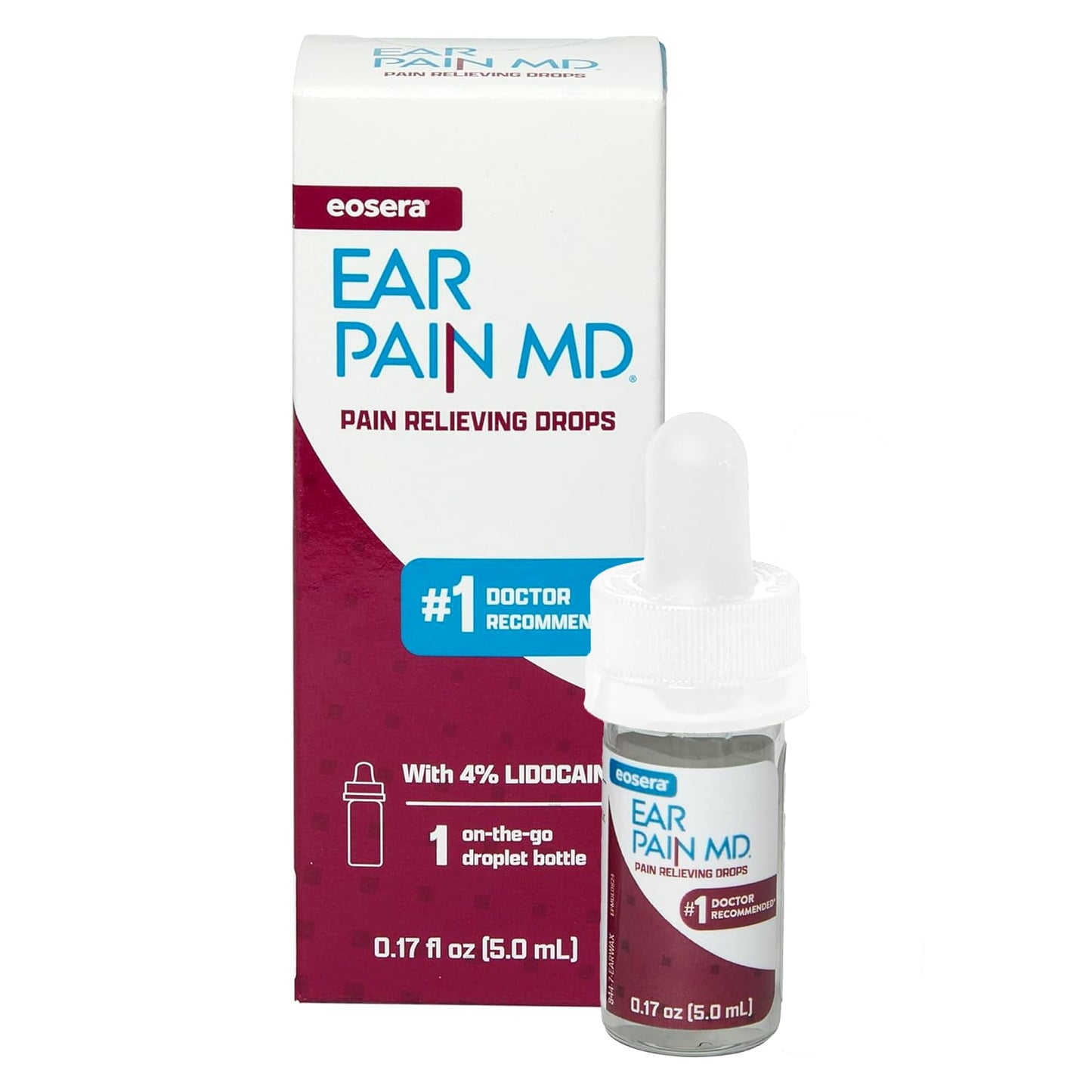 Eosera Ear Pain MD 4% Lidocaine Ear Drops – Maximum Strength Earache Relief for Adults & Kids (5 mL) | Earwax MD