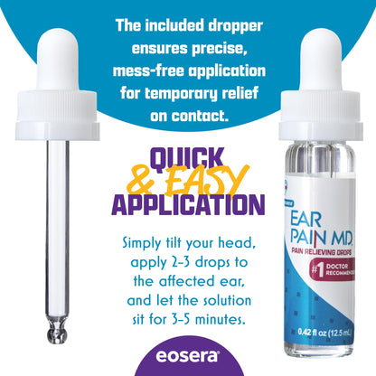 Ear Pain MD® 4% Lidocaine Ear Drops | Fast-Acting Earache Relief (12.5 mL) | Eosera