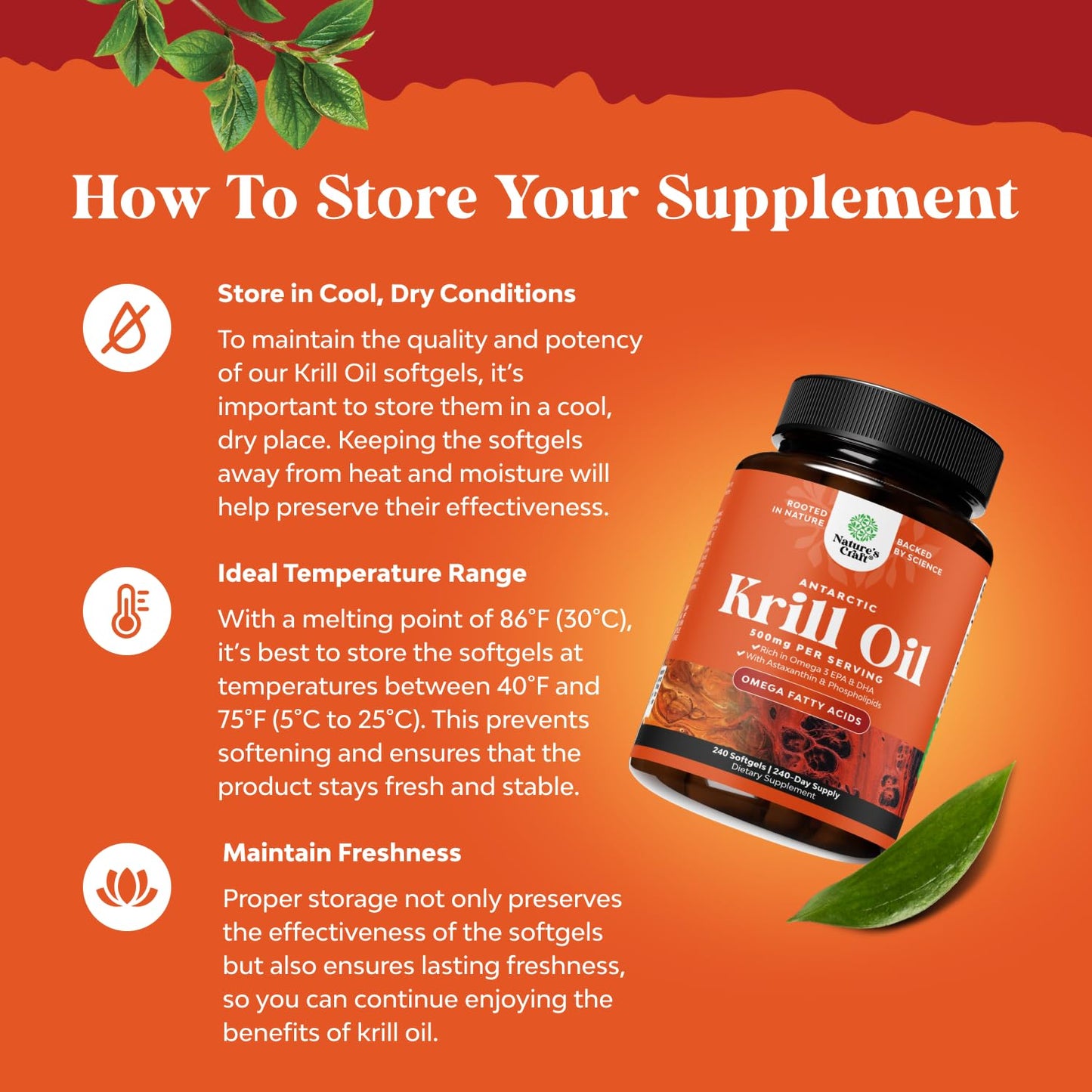 Natures Craft Antarctic Krill Oil 500mg Softgels – EPA DHA & Astaxanthin | 240 Count | 3rd Party Lab Tested