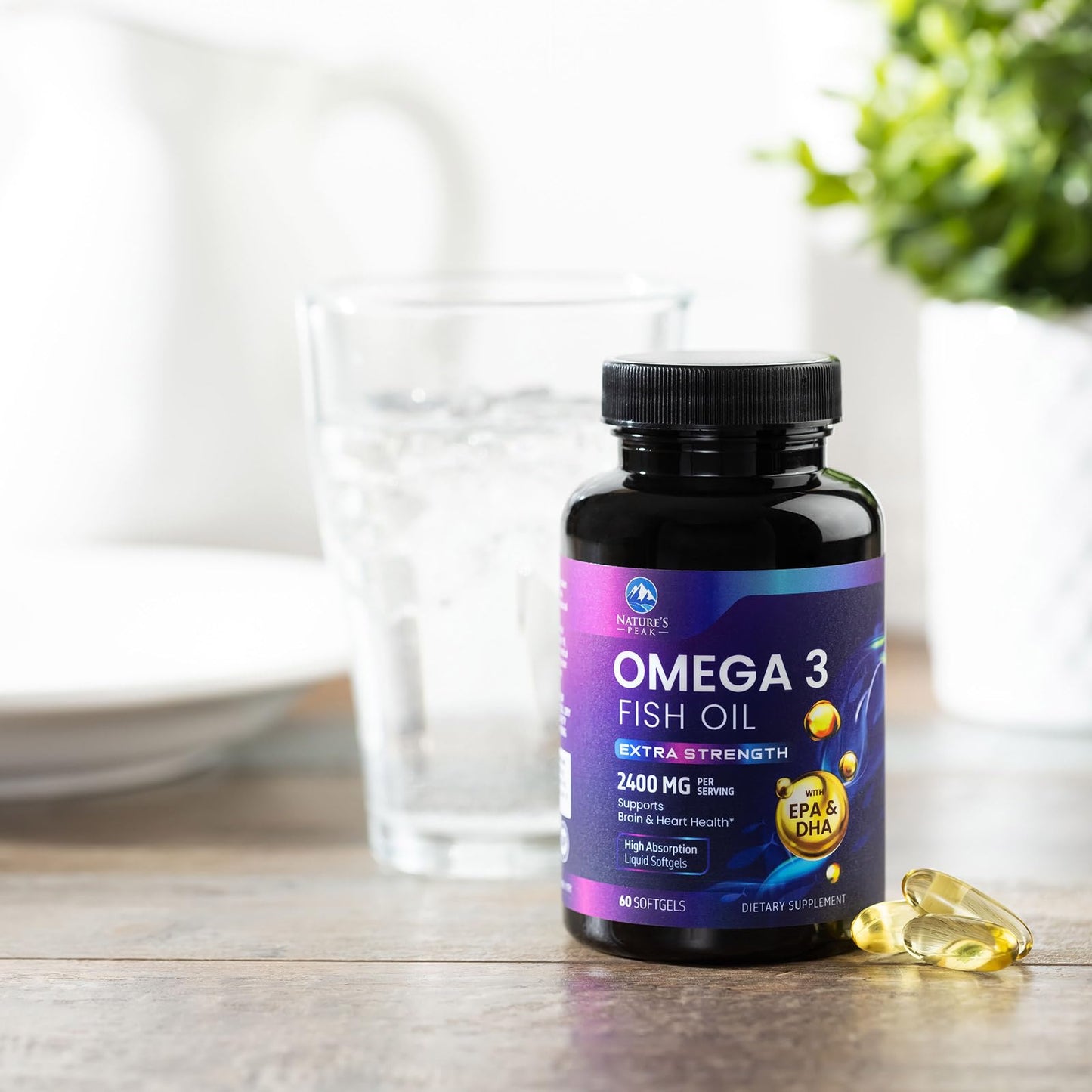 Omega-3 Fish Oil 2400 mg – Triple Strength EPA & DHA Softgels, Sustainably Sourced, 60 Softgels